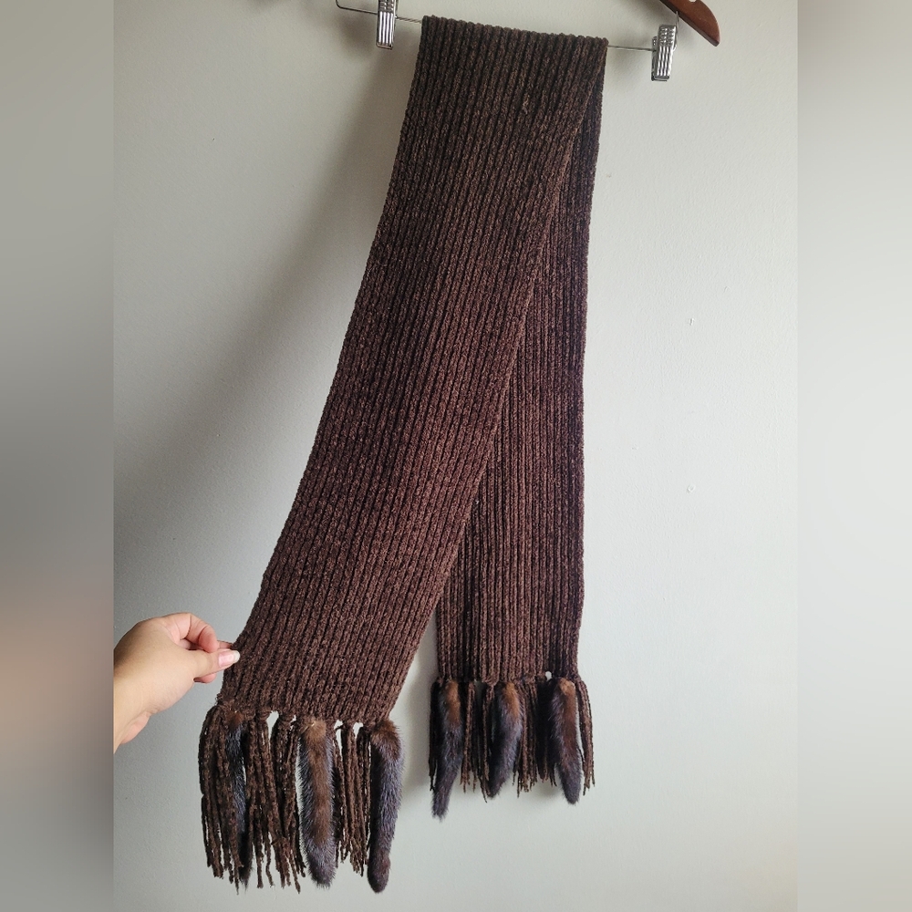 Brown Real Fur Detailed Scarf